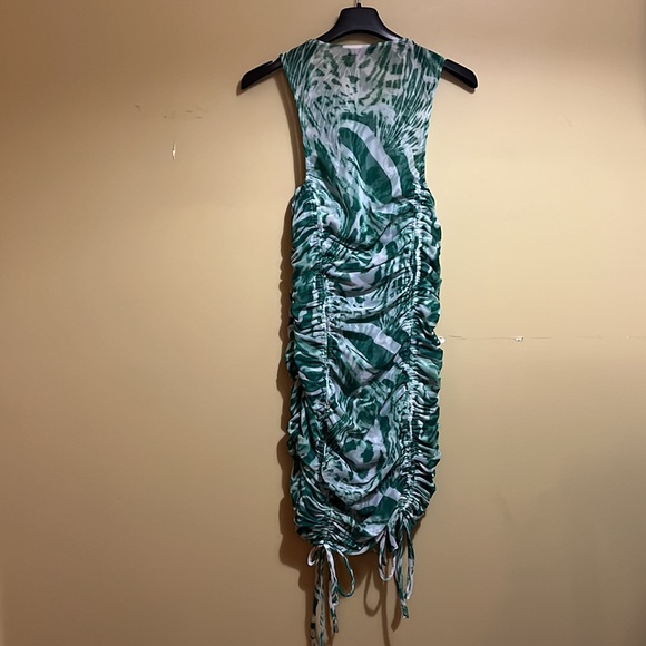 BY.DYLN (S) Bodycon Ruched Dress - Green/White - Picture 7 of 9